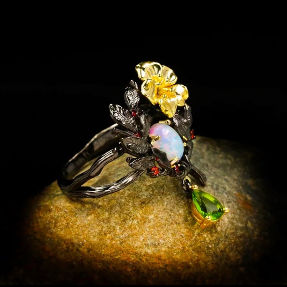 ☘️GP 925 Sterling Silver Fire Opal Ring